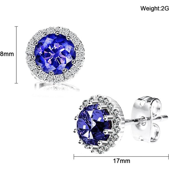 New  Blue Sapphire/September Birthstone Stud Earrings Set, Copper Plated… - Picture 1 of 16
